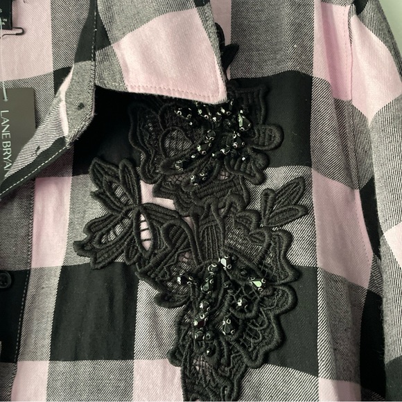 Lane Bryant pink black embellished flannel top - Picture 2 of 7